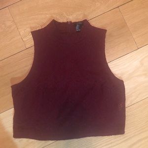 Maroon lace high neck crop top